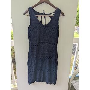 Maurices Shift Dress Size Medium Lace Knit Navy Blue Midi Lined Casual